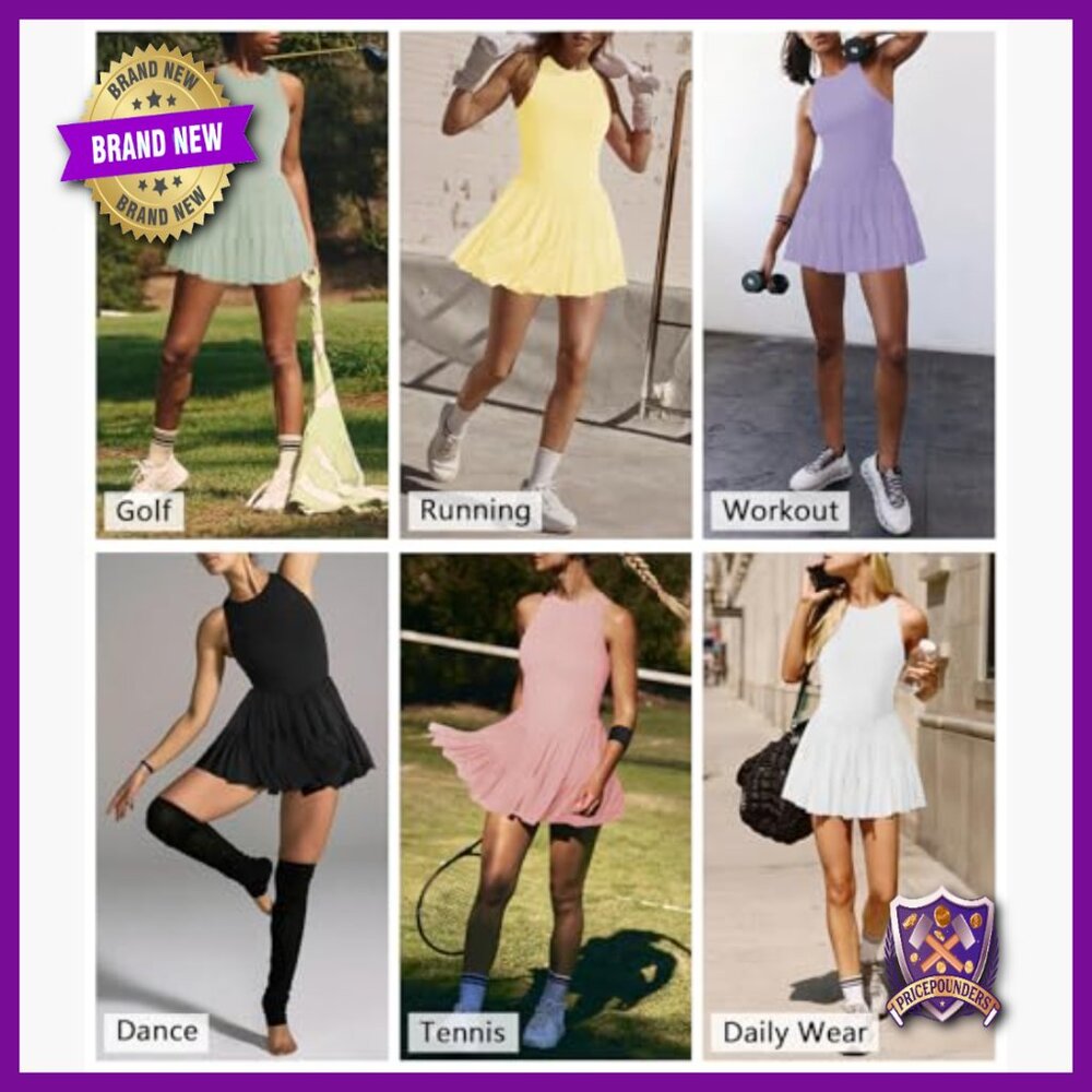Slim Fit Active Dress with Built-In Shorts Pockets X-Back Straps - Picture 6 of 6